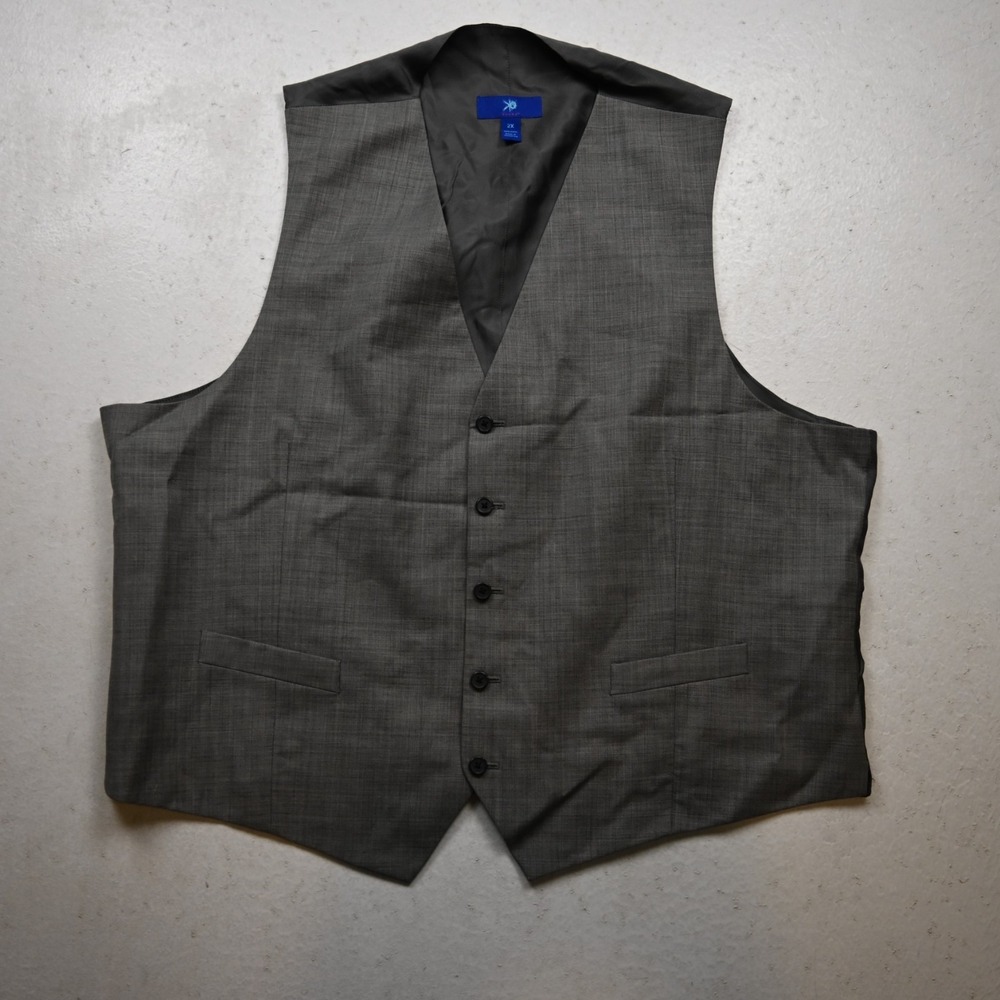 Egara 2XL Gray 100% Wool Mens Waistcoat Suit Vest Wedding Formal